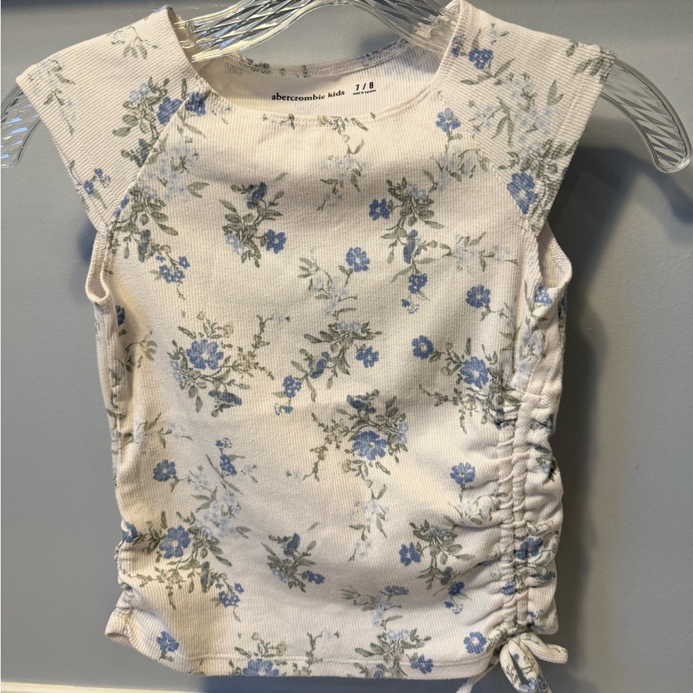 Abercrombie Kids White and Blue Floral Cap Sleeve Top
